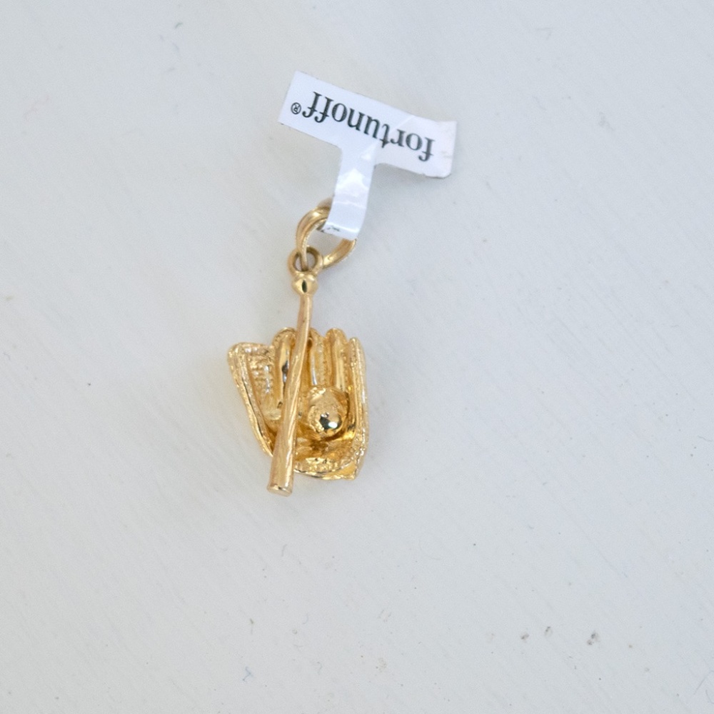 Vintage 14K Yellow Gold Baseball Glove/Bat 3-D Charm / Pendant NWT Fortunoff